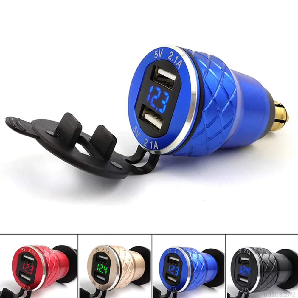 

SIV Waterproof LED Light Aluminum Motorcycle Dual USB Charger DIN Socket 4.2A Voltmeter for BMW Motorbike