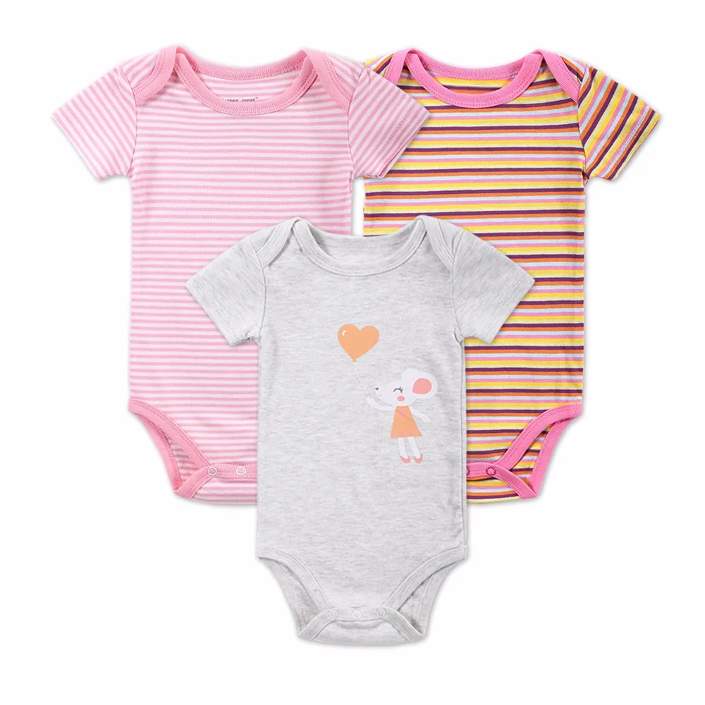 3 PcsLot BABY BODYSUITS Printed Pattern Baby Clothes Short Sleeves Summer Baby Clothing for Girl Boy Baby Pajamas (3)