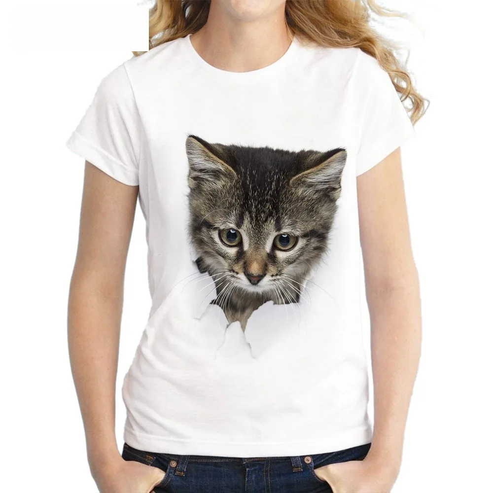 White Female T-shirts 2018 T Shirts Summer Novelty Tee Shirt Femme Short Sleeve Print Cats Women O-Neck Tops Tees Tops