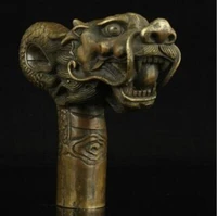 Pure Copper Brass Grandpa Good Lucky China Old Handwork Carving Bronze Dragon Statue Cane Head Walking Stick 1