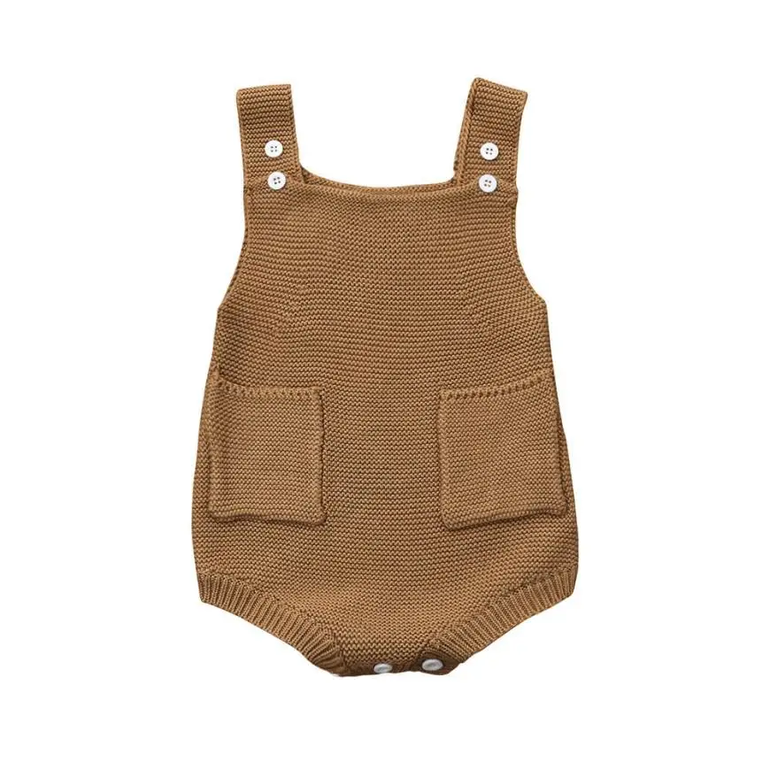 Beige Модная осенняя одежда для маленьких мальчиков, вязаные детские комбинезоны с карманами, комбинезоны для мальчиков и девочек, однотонные детские комбинезоны, одежда - Цвет: Beige