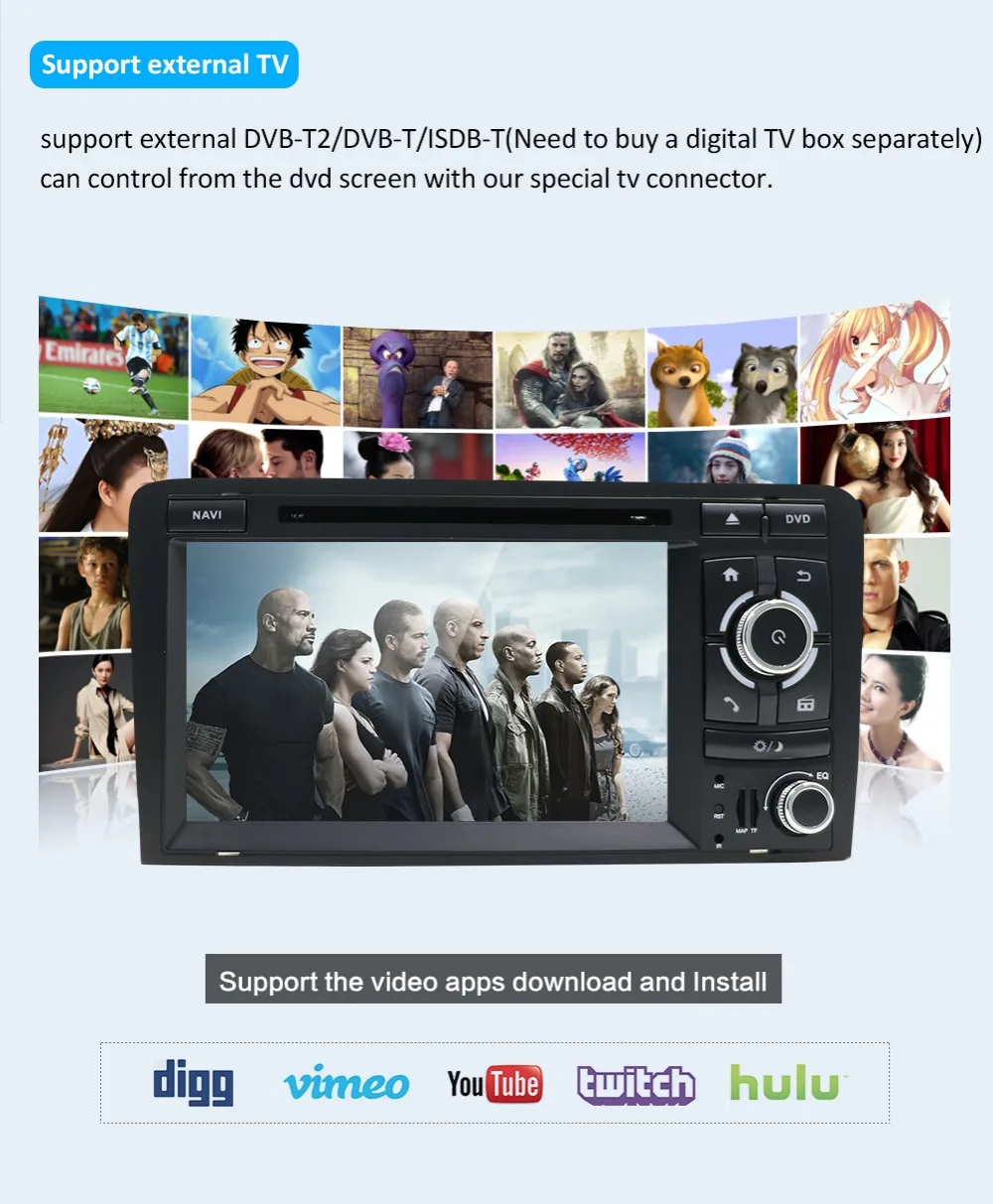 Perfect Bosion 7 inch HD 2 Din Android 9.0 Octa 8 Core Car Radio Stereo DVD Player Multimedia Navigation GPS For Audi A3 8P 2003-2011 BT 19