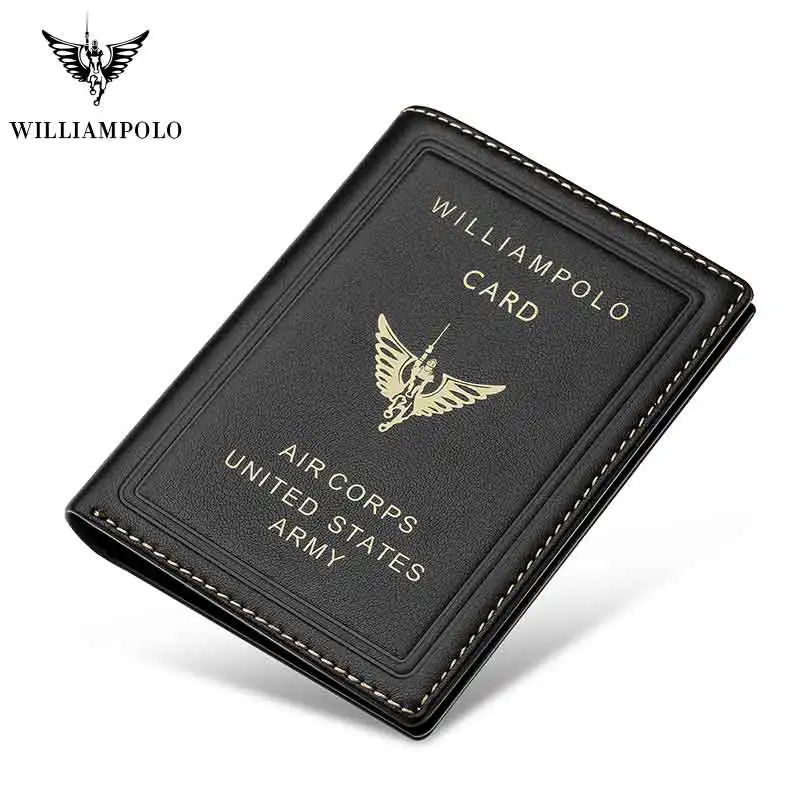 

WilliamPOLO Brand Men Wallets 100% Genuine Leather Slim Bifold Credit Card Holder Male Pocket Purse Male Clutch Mini Wallet