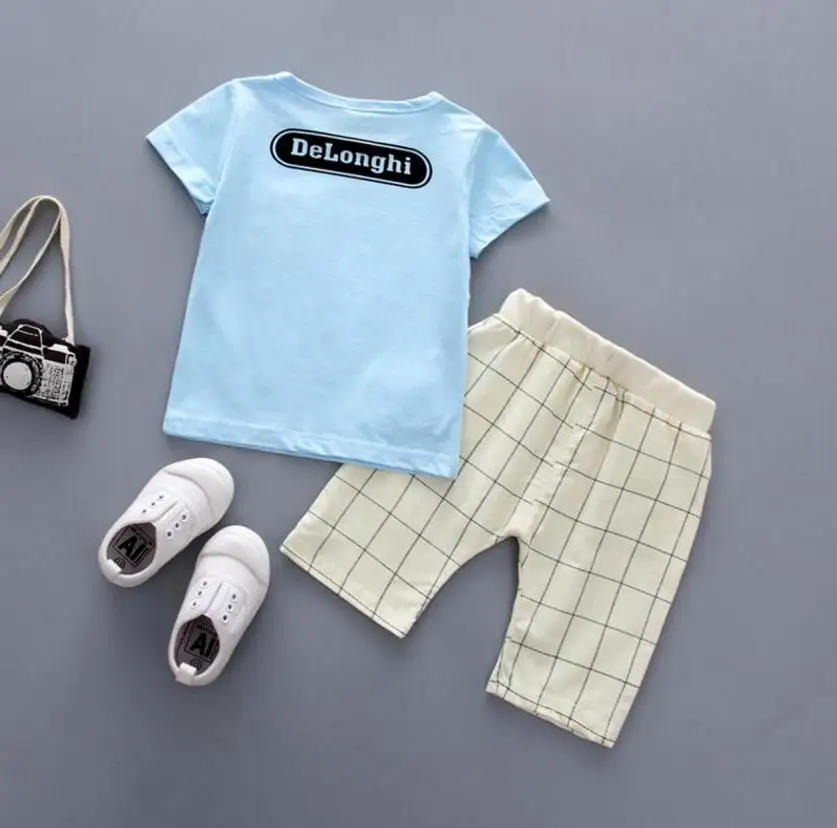 Одежда для маленьких мальчиков Новинка года, летний повседневный комплект детской одежды, хлопковая футболка+ шорты Детская одежда для 1, 2, 3, 4, 5 лет