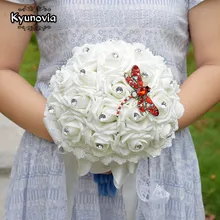 Kyunovia простой свадебный букет подружки невесты розовые розы Цветы Стразы Стрекоза Броши Свадебный букет FE33