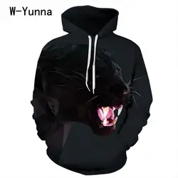 W-Yunna 2019 новые зимние пальто женские черные Гепард печать 3d толстовки женские модные толстовки черные толстовки с капюшоном на шнурке