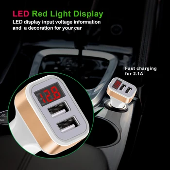 

Free Shipping 5V 2.1A Dual USB Car Charger Adapter with LED Display Voltage Current Low Voltage Warning Charging for Phone