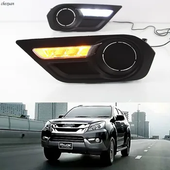 

CSCSNL 1 set For ISUZU MU-X MU X 2015 2016 LED DRL Daytime Running Lights 12V Fog Lamp Cover With turnning yellow signal Lamp