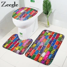 Zeegle нескользящий коврик для ванной комнаты с каменным кирпичным принтом, коврик для ванной, 3 шт., набор ковров для ванной комнаты, Впитывающий Коврик для туалета, коврики для ванной комнаты