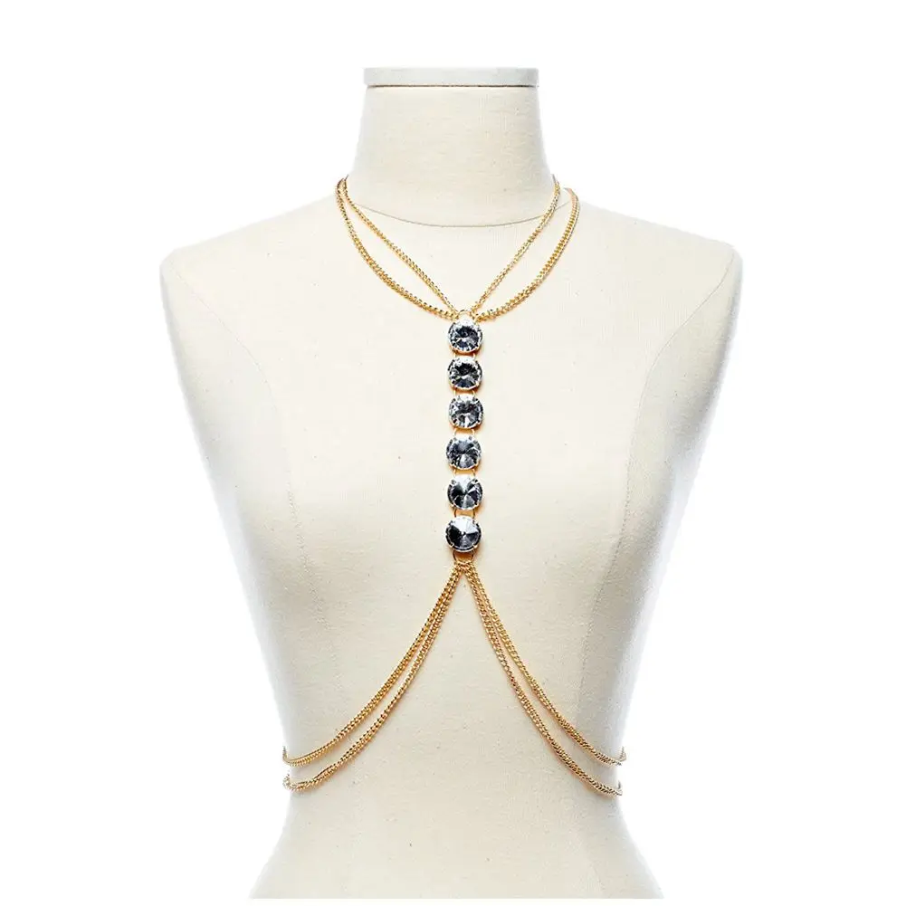 Womens Body Necklace with Rhinestone Goldin Chain Necklaces from