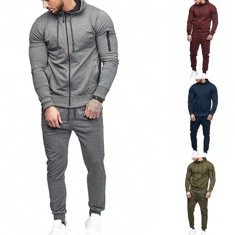 

Puimentiua 2 Pieces Mens Sportwear Set 3XL Fashion Solid Male Sweatshirt&Pants Track Suit Plus Size Casual Zipper Clothing
