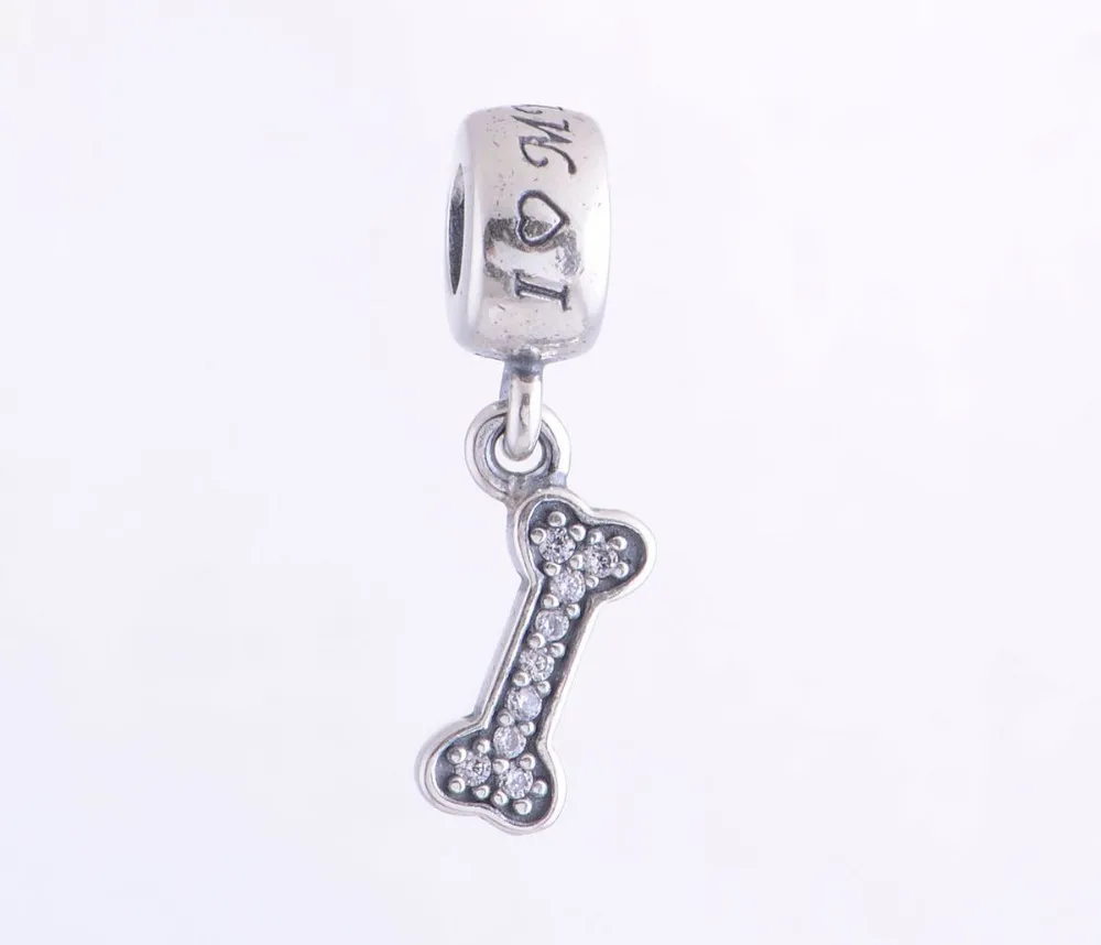 

Genuine 925 Sterling Silver Pave CZ Dog Bone Pendant Beads with AAA Cubic Zirconia Fits Pandora bracelets DIY Jewelry Making