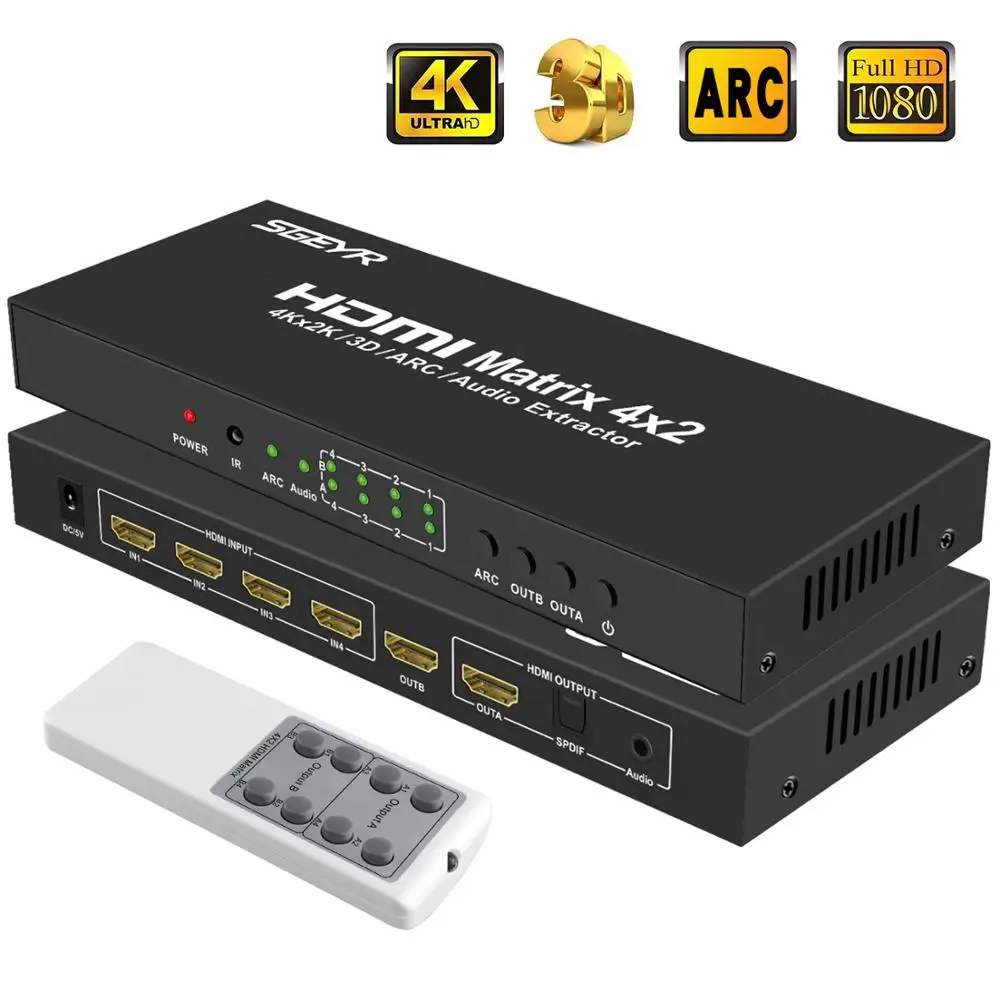 HDMI правильная матрица 4x2 Matriz коммутатор Splitter 4 вход 2 выход с 3 5 мм аудио экстрактор
