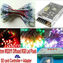 100 шт 5В WS2811 пиксельный узел 12 мм полноцветные цифровые RGB доступный led punctiform водонепроницаемый+ устройство для чтения sd-карт+ адаптер/power