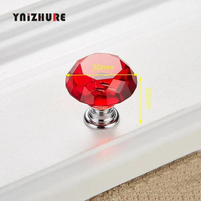 30 мм Алмазная форма дизайн хрустальные стеклянные ручки шкаф ручки для выдвижных ящиков кухонный шкаф ручки оборудование для обработки мебели - Цвет: Красный