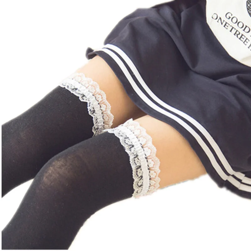 

Lace Top Women's Stockings Sexy Thigh High Socks Spring Autumn Female Stockings Cotton High Socks Top With Lace Over Knee Socks