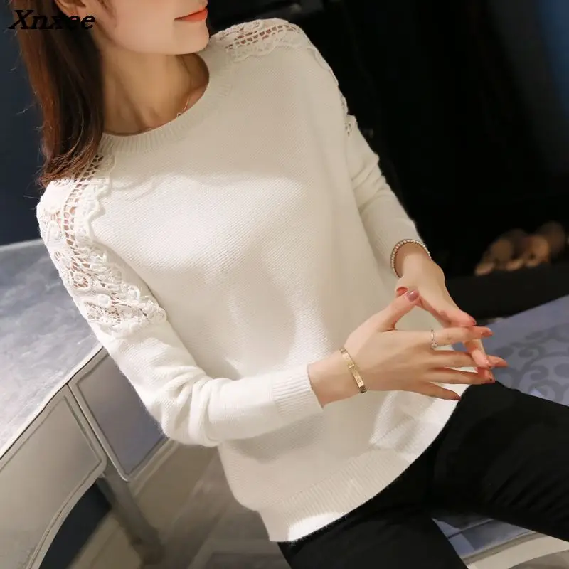 New 2018 Spring Autumn fashion women sweater Hollow out Lace Batwing sleeve sweater women Knitted pullover sweaters Xnxee New 2018 Spring Autumn fashion women sweater Hollow out Lace Batwing sleeve sweater women Knitted pullover sweaters Xnxee