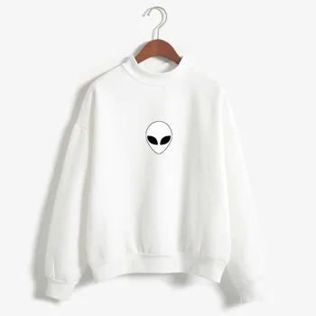 

Alien Print Hoodie Sweatshirt Women Cute Aliens Long Sleeve Sweatshirts Tops Schoolgirl Streetwear K-pop Oversize Alien Tops