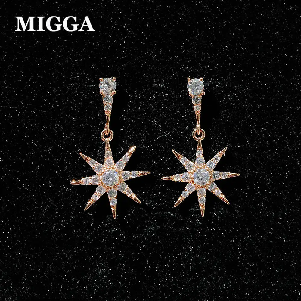 

MIGGA Delicate Rose Gold Color CZ Zircon Star Pendant Stud Earrings for Women Girls Cubic Zirconia Jewelry