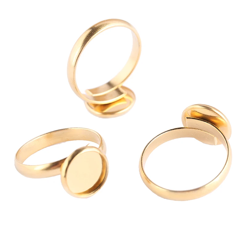 

onwear 5pcs gold plated 10mm cabochon ring blanks stainless steel adjustable bezel settings diy bases for rings making