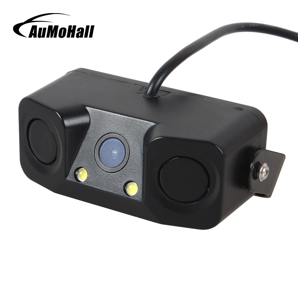 

AuMoHall 2 in 1 Car Rearview Camera with 2 Sensors CCD HD Car Reverse Backup Cameras with LED Light Parking Radar System