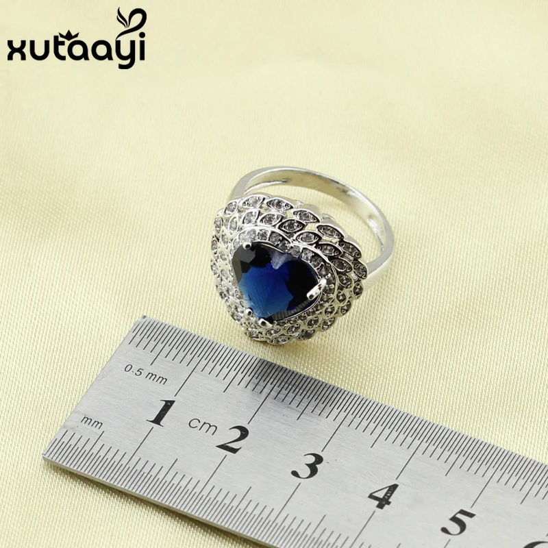XUTAAYI Top Quality 925 Silver Jewelry Sets Blue Created Sapphired Flawless Necklace/Rings/Earrings/Bracelet For women - Image 5