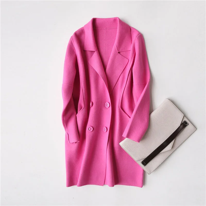 J168 Brand New Fashion Ladies solid color Middle long Design Sweater Cardigan Women double breast Cardigans warm Jacket outwear