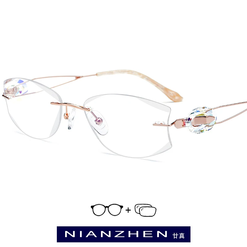 Rahmen Optische Brillen Titan Trimmen Luxus Randlose Frauen Cut 7717 Weiblichen Diamant Draht wqxEvx