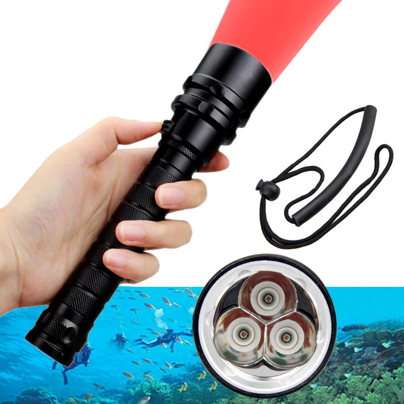 1000LM Scuba Waterproof Diving Flashlight XPE Flash Light Tactical Lantern 100M Underwater Green/Red Diver Torch Aluminum alloy - Испускаемый цвет: red no battery