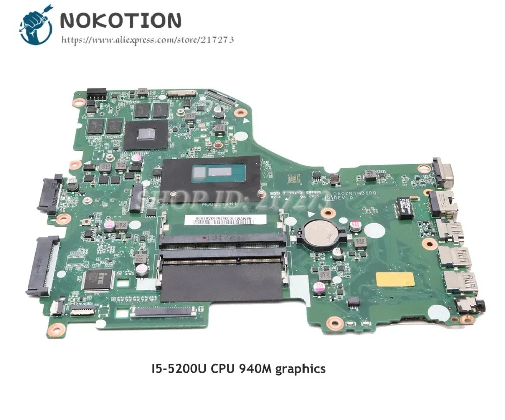 NOKOTION для Acer Aspire e5-573g Материнская плата ноутбука NBMVG11003 NBMVM11003 DA0ZRTMB6D0 I5-5200U Процессор 940 м видео карты