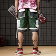 Guochao Wufen High Street Хип-хоп поддельные два шорты хип-хоп Цвет сумка лента комбинезон