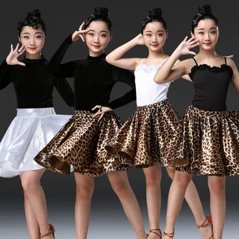 

Leopard Girl Latin Dance Dress for Children Girls Samba Competition Ballroom Long Sleeves Kids Top Skirt Tango Salsa Dancewear