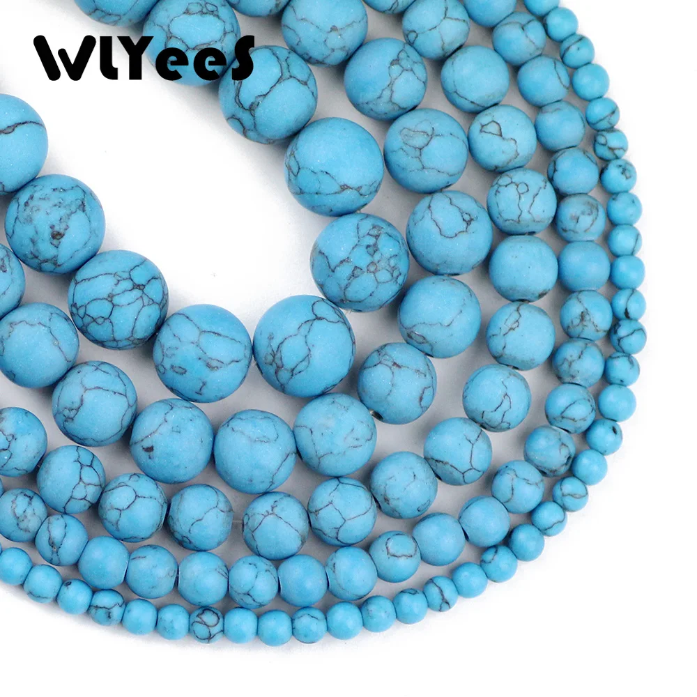 

WLYeeS Natural Matte Blue Calaite beads Stone Round ball Loose beads 4/6/8/10/12MM for women fashion Jewelry bracelet making DIY