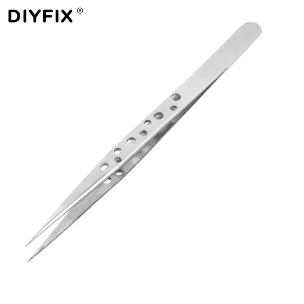 Острый угол DIYFIX Precision нержавеющая сталь tweezers прямые изогнутые наконечники антистатические щипцы часы телефон DIY ремонт набор ручных инструментов - Тип головки пинцета: Острый угол