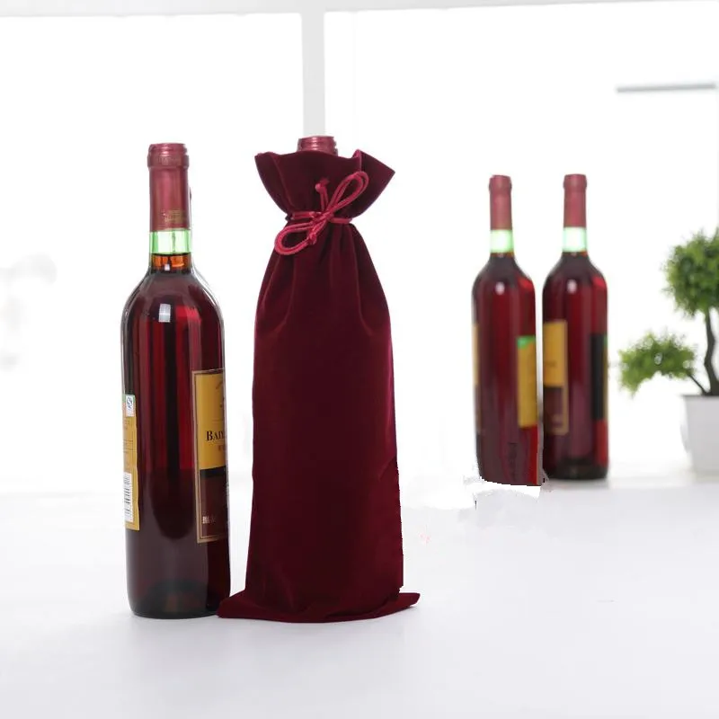 Фланель Wine Сумки Красный 20 штук 15x35 см Бархатный шнурок Вышивка Крестом Пакет вина Оливер бутылка масла держатель мешка 5.9 cm 13.8 "красный крем