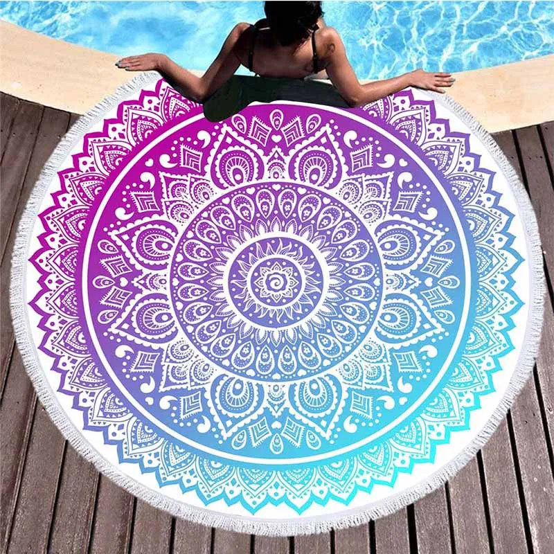 

2019 Gradient Mandala Round Beach Towel Microfiber Boho Towel Mandala Beach Pool Swimming Towels Serviette De Plage Toalla Playa