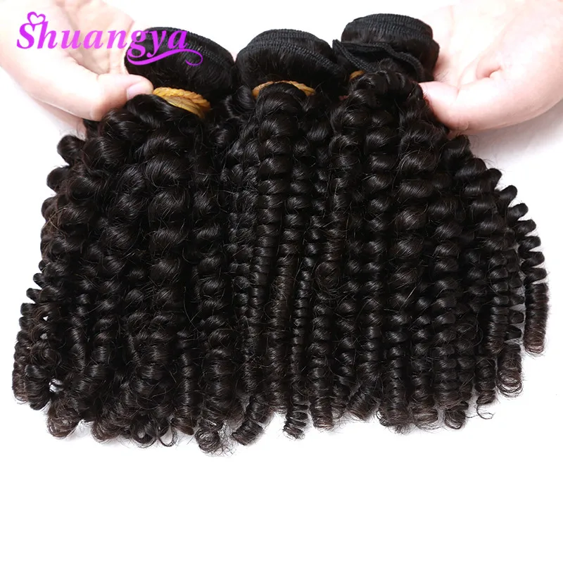 Peruvian Bouncy Curly Hair Weaves 100% Human Hair Bundles 4 Bundles Funmi Hair Can Be Dyed And Bleached Shuangya Remy Hair