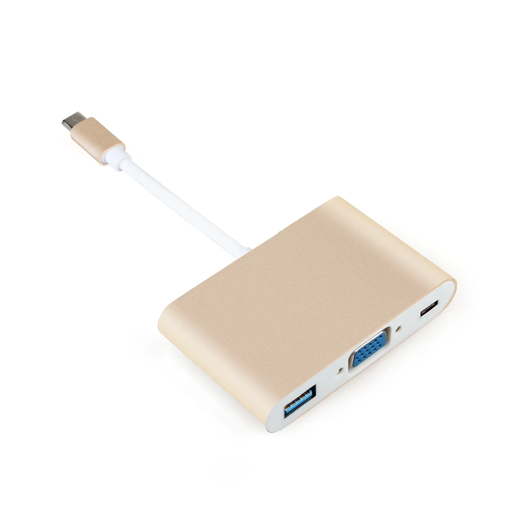 Type C концентратор VGA USB 3,0 разветвитель концентратор USB 3,1 type C VGA Кабель-адаптер для Macbook New Air 13 retina 11 Pro 13 15 16 дюймов - Цвет: Gold