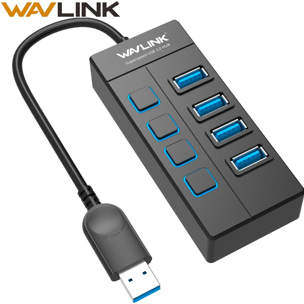 

Newest Wavlink 4-Port USB 3.0 Hub Card Reader with Individual Switches & LED Portable Data Hub USB 3.0 for PC UltraBook Mac OS