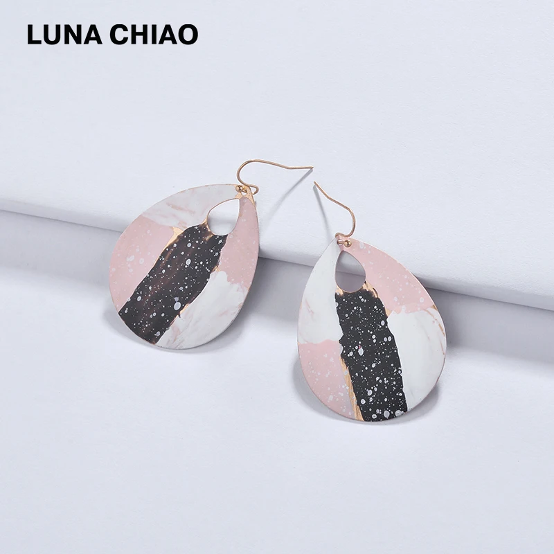 

LUNA CHIAO Fashion Gold Plating Water Drop Shape Metal Colorblocked Painted Arty Drop Earrings for Women