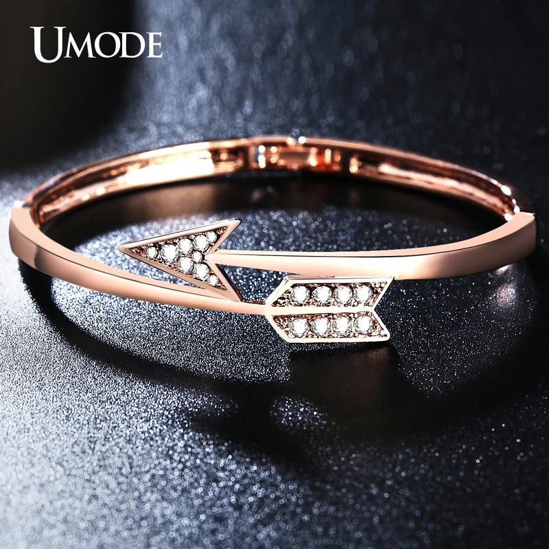 font b UMODE b font Rose Gold Plated Austrian Rhinestone Twisted Arrow Shaped Fashion Bangle