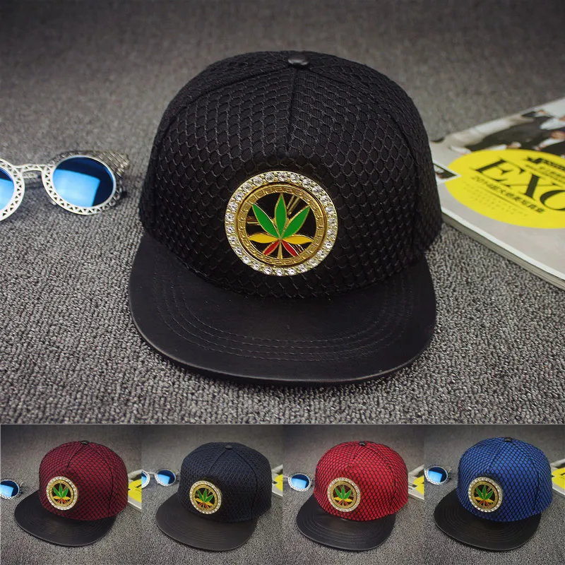 Trendy Men's Women's Maple Leaf Diamante Baseball Snapback Cap Hip hop