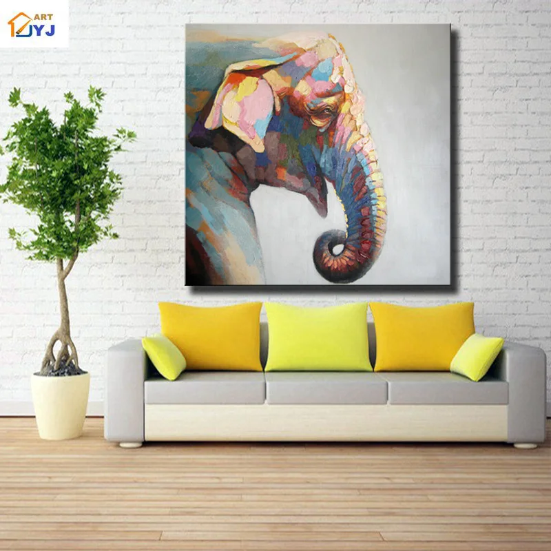 

Cartoon Elephant Picture Wall Art for Living Room Decoration Thick Textured Hand Painted Oil Painting on Canvas No Framed CT082