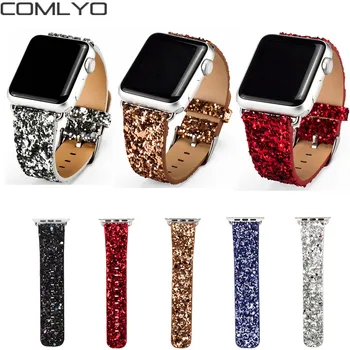

Hot COMLYO PU Leather Band for Apple Watch Strap Wrist Christmas Luxurious Shiny Glitter Power Bracelet for Apple Watch Bands