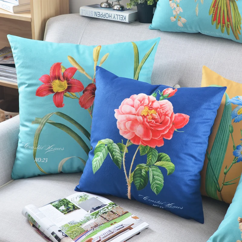 American Style Pillow Covers Double Face Velvet Pillow Covers Flower