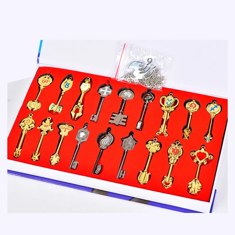 Beste Fairy Tail Sleutelhanger Cosplay Accessoires set Wapen Collectie Lucy Teken van de Dierenriem Gouden Sleutel Ketting Hangers voor Gift