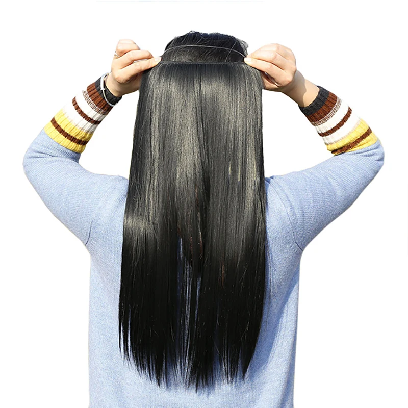 DIFEI 24 inch Invisible Wire No Clips in Hair Extensions Secret Fish Line Hairpieces Straight real natural Synthetic