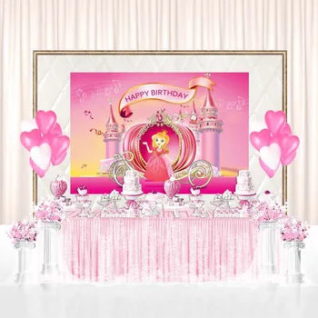 

Princess Palace Cart Pink Happy Birthday Party Photo Background Photography Backdrops Quality Vinyl