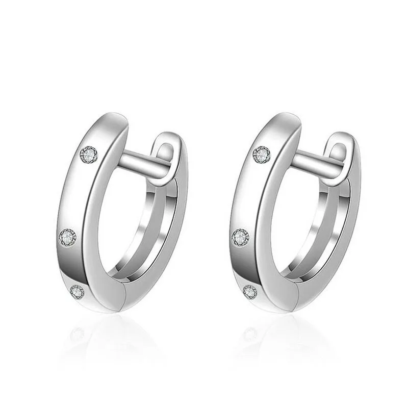 

Fashion 925 Silver Clear Zircon Round Circle Hoop Earrings For Woman Lover's Rose Gold Color Loop Huggies Earring Jewelry EH378