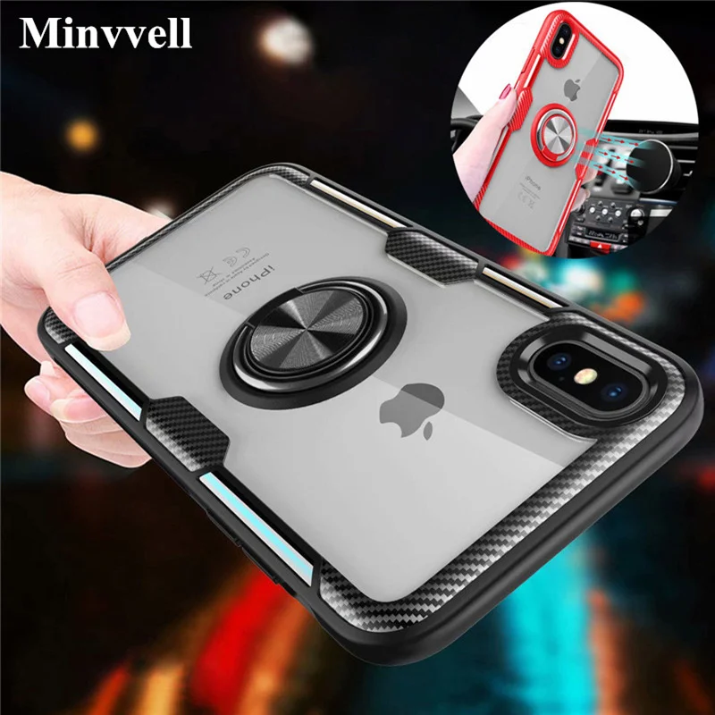 

Glossy Acrylic Hybrid Case Cover With Ring Holder For iPhone X 8 Plus XR XS MAX Car Magnetic Bracket Cover For iPhone 7 7plus 6